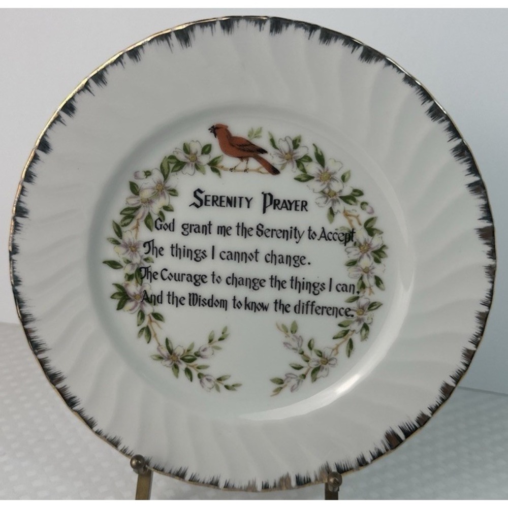 Vtg 7.5" Serenity Prayer Decorative Plate Wall Hanging Red Cardinal Bird Jesus